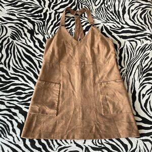 BCBGMaxazria Abbott Mocha Brown Faux Suede Cocktail Mini Shift overall Dress